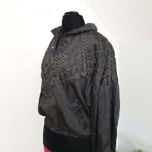 Vintage Wind Suit Tracksuit Lined Quilted Rhinestone Zipper Cuff Large Y2K - Picture 7 of 15